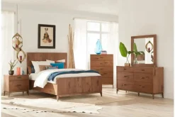 Mor Furniture Bedroom Sets|Adler Panel Bed, Dresser, Mirror & Nightstand In Natural Walnut, Full