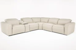 Mor Furniture Reclining Sectionals|Sectionals|Amara 6 Piece 2 Power Sectional W/ 2 Power Armless Recliner In Tasmin Granite