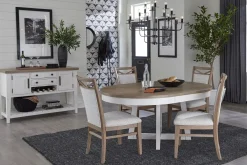 Mor Furniture Seating For 4|Round Dining Sets|Americana Round Dining Table & 4 Upholstered Chairs In Cotton
