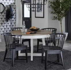 Mor Furniture Seating For 4|Round Dining Sets|Americana Round Dining Table & 4 Upholstered Chairs In Cotton