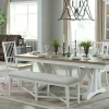 Mor Furniture Seating For 6|Dining Room Sets|Americana Trestle Dining Table & 4 Chairs & Bench In Cotton