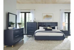 Mor Furniture Beds|Argento Panel Bed In Navy Blue, Full