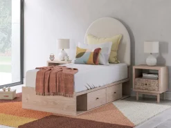 Mor Furniture Storage Beds|Beds|Arloster Panel Bed W/ 2 Drawer Storage In White, Twin
