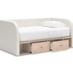 Mor Furniture Storage Beds|Beds|Arloster Upholstered Daybed W/ Storage Trundle In Tan/White, Twin