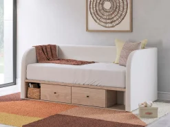Mor Furniture Storage Beds|Beds|Arloster Upholstered Daybed W/ Storage Trundle In Tan/White, Twin