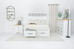 Mor Furniture Bedroom Sets|Ashbryn Storage Bed, Dresser, Mirror & Nightstand In White, Queen