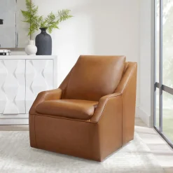 Mor Furniture Chairs|Asher Leather 360 Degree Swivel Chair In Ice