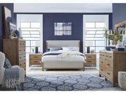 Mor Furniture Bedroom Sets|Aspen Valley Upholstered Panel Bed, Dresser, Mirror & Nightstand In Sierra Brown, Queen