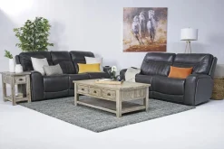 Mor Furniture Reclining Loveseats|Reclining Sofas|Banks 3 Power Loveseat In Leather Chesapeake Charcoal
