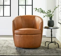 Mor Furniture Chairs|Barolo Leather Swivel Club Chair In Caramel