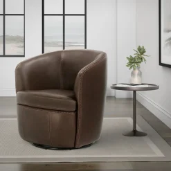 Mor Furniture Chairs|Barolo Leather Swivel Club Chair In Caramel