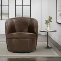 Mor Furniture Chairs|Barolo Leather Swivel Club Chair In Caramel