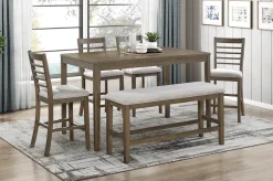 Mor Furniture Seating For 6|Dining Room Sets|Barry Counter Height Dining Table, 4 Stools & Bench In Light Brown