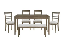 Mor Furniture Dining Room Sets|Seating For 6|Barry Dining Table, 4 Chairs & Bench In Light Brown