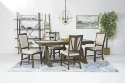 Mor Furniture Seating For 4|Dining Room Sets|Bay Creek Extendable Dining Table & 4 Upholstered V-Back Chairs In Toasted Nutmeg