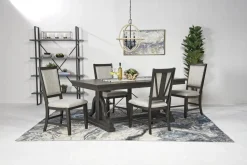 Mor Furniture Seating For 4|Dining Room Sets|Bay Creek Extendable Dining Table & 4 Upholstered V-Back Chairs In Toasted Nutmeg