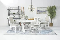 Mor Furniture Seating For 4|Dining Room Sets|Bay Creek Extendable Dining Table & 4 Upholstered V-Back Chairs In Toasted Nutmeg