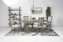 Mor Furniture Seating For 4|Dining Room Sets|Bay Creek Extendable Dining Table & 4 Upholstered V-Back Chairs In Toasted Nutmeg