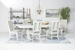 Mor Furniture Seating For 6|Dining Room Sets|Bay Creek Extendable Dining Table & 6 V-Back Chairs In Toasted Nutmeg