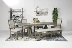 Mor Furniture Seating For 6|Dining Room Sets|Bay Creek Extendable Dining Table, 4 V-Back Chairs & High Back Bench In Graphite