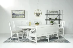 Mor Furniture Seating For 6|Dining Room Sets|Bay Creek Extendable Dining Table, 4 V-Back Chairs & High Back Bench In Graphite