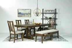 Mor Furniture Seating For 6|Dining Room Sets|Bay Creek Extendable Dining Table, 4 V-Back Chairs & High Back Bench In Graphite