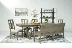 Mor Furniture Seating For 6|Dining Room Sets|Bay Creek Extendable Dining Table, 4 V-Back Chairs & High Back Bench In Graphite