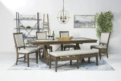 Mor Furniture Seating For 6|Dining Room Sets|Bay Creek Extendable Dining Table, 4 V-Back Chairs & High Back Bench In Graphite