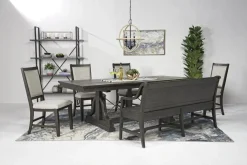 Mor Furniture Seating For 6|Dining Room Sets|Bay Creek Extendable Dining Table, 4 V-Back Chairs & High Back Bench In Graphite