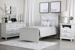 Mor Furniture Bedroom Sets|Bella Panel Bed, Dresser, Mirror & Nightstand In White, Twin