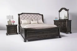 Mor Furniture Bedroom Sets|Bellamy Sleigh Bed, Dresser, Mirror & 4 Drawer Nightstand In , Queen Charcoal