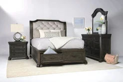 Mor Furniture Bedroom Sets|Bellamy Sleigh Bed, Dresser, Mirror & 4 Drawer Nightstand In , Queen Charcoal