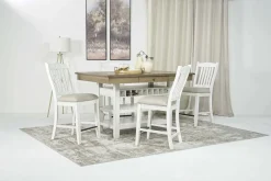 Mor Furniture Seating For 4|Counter Height Dining Sets|Bellevue Counter Height Dining Table & 4 Stools In Antique White