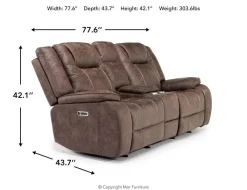 Mor Furniture Reclining Loveseats|Loveseats|Blake 2 Power Console Loveseat In Reina Bark