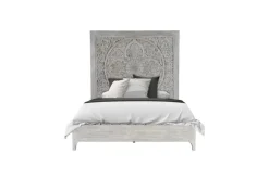 Mor Furniture Bedroom Sets|Boho Chic Platform Bed, Dresser, Mirror & Nightstand In Washed White, Full
