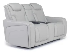 Mor Furniture Reclining Loveseats|Loveseats|Bowden 2 Power Console Loveseat W/ Cooler In Blanca Light Gray Leather