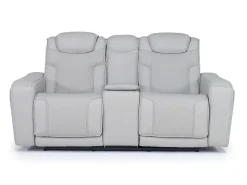 Mor Furniture Reclining Loveseats|Loveseats|Bowden 2 Power Console Loveseat W/ Cooler In Blanca Light Gray Leather