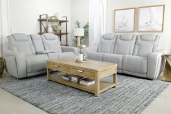Mor Furniture Reclining Sofas|Sofas|Bowden 2 Power Sofa W/ Drop Down Table In Blanca Light Gray Leather