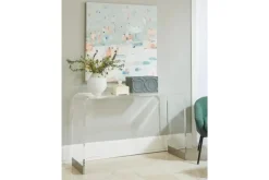 Mor Furniture Sofa & End Tables|Bowie Sofa Table In Clear Acrylic/Brushed Stainless Steel