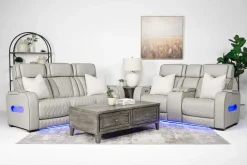 Mor Furniture Reclining Loveseats|Loveseats|Boyington 2 Power Console Loveseat In Gray Leather