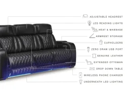 Mor Furniture Reclining Sofas|Sofas|Boyington 2 Power Sofa W/ Drop Down Table In Black Leather