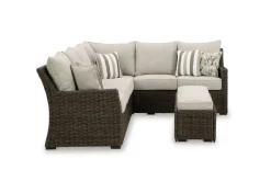 Mor Furniture Outdoor Sectionals|Brook Ranch Outdoor 3 Piece Sectional Set In Brown