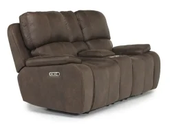 Mor Furniture Reclining Loveseats|Loveseats|Brookings 2 Power Console Loveseat In Brown