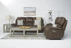 Mor Furniture Reclining Loveseats|Loveseats|Brookings 2 Power Console Loveseat In Brown