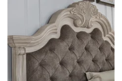Mor Furniture Bedroom Sets|Bruchandi Upholstered Panel Bed, Dresser, Mirror & Nightstand In Antique White, Queen