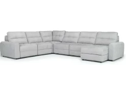 Mor Furniture Sectionals|Bryce 6 Piece Power Sliding Sectional W/ Storage Chaise & Armless Slider In Savannah Coin, Left Facing