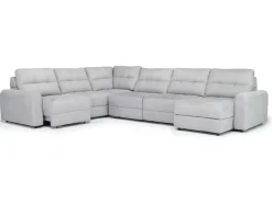 Mor Furniture Sectionals|Bryce 6 Piece Power Sliding Sectional W/ Storage Chaise & Armless Slider In Savannah Coin, Left Facing