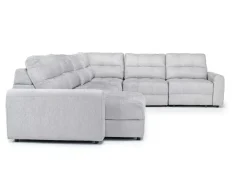 Mor Furniture Sectionals|Bryce 6 Piece Power Sliding Sectional W/ Storage Chaise & Armless Slider In Savannah Coin, Left Facing