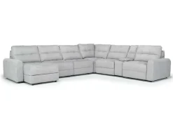 Mor Furniture Sectionals|Bryce 7 Piece Power Sliding Sectional W/ Storage Chaise & Armless Slider In Savannah Coin, Left Facing