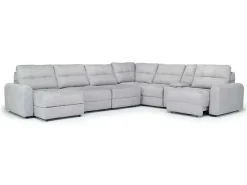 Mor Furniture Sectionals|Bryce 7 Piece Power Sliding Sectional W/ Storage Chaise & Armless Slider In Savannah Coin, Left Facing